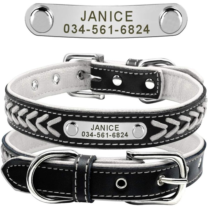 Регульовані шкіряні нашийники для собак та котів Berry з іменником, з м'якою підкладкою. Розміри L (37-47см), XL (47-57см)