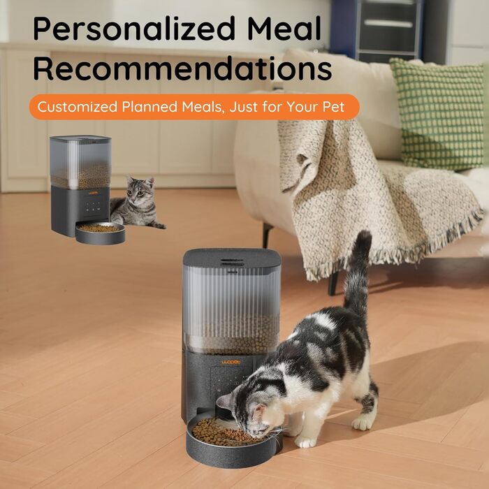 Автоматичний годівниця для котів та собак WOPET 4L з Wi-Fi, керування через додаток, програмування порцій, повільне годування, запис голосу, чорний