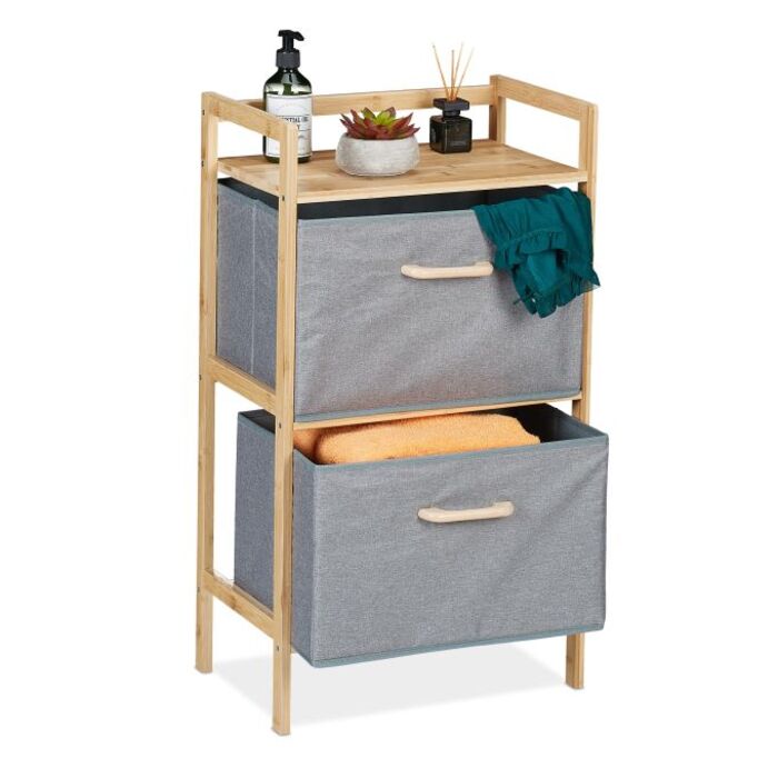 Relaxdays Bamboo Bathroom Shelf with 2 Laundry Baskets