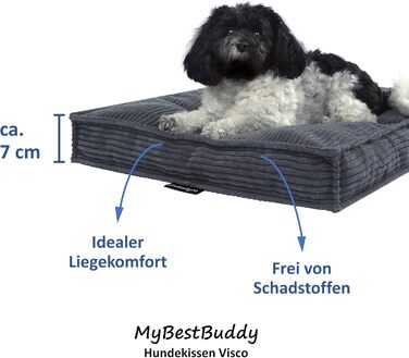 MyBestBuddy Visco Dog Bed M with POSO-Cord fabric, featuring viscoelastic foam and comfort foam flakes, 40°C washable - Dog bed/pet bed for small dogs, 70 x 50 cm (60x40 cm, Grey)
