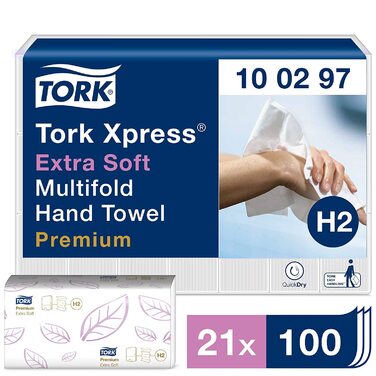 Tork Xpress Dispenser for Multifold Towels White H2, Single Towel Dispensing, Elevation Design, 552100 (White, Mini, Bundle with Paper Towels)