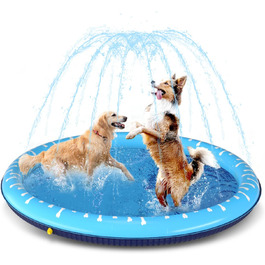 Nobleza Hundepool, D170 cm/67 in Inflatable Pool for Large & Small Dogs, 0.55mm Thickened Anti-Slip Sprinkler Mat Foldable Splash Pad for Summer, Garden, Outdoors (D1m, Dark Blue & Light Blue)
