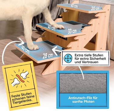 AMAZING Dog Stairs for Small, Medium, and Large Dogs, Cats. 3 Steps | Pet Stairs, Young and Old Cats | 40 cm High for Sofa, Bed | Gentle on Joints Alternative to Dog Ramps (Flexible)