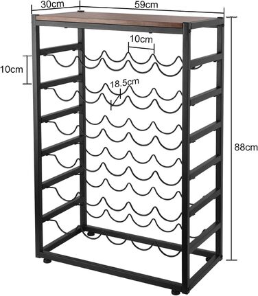 Dripex Wine Rack for 30 Bottles, Bottle Shelf with 6 Tiers, Vintage Metal Wine Stand for Cellar, Bar, and Storage Room, Bottle Holder with Tabletop 59 x 30 x 88 cm, Vintage Brown-Black