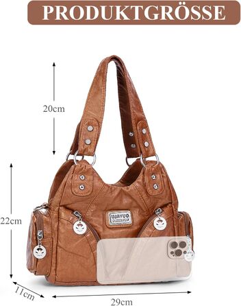 Сумка жіноча TIAASTAP Klein City Vintage коричнева шкіряна через плече Hobo Bag з багатьма відділеннями