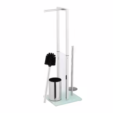 Relaxdays Standing Toilet Set, Stainless Steel & Glass