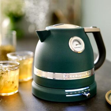 KitchenAid Kettle with Temperature Setting from 50 to 100°C | Tea Kettle with Temperature Display and Scale Filter 1.5L | Electric 2400 Watt | Stainless Steel | Pebbled Palm Green 1.5 Liter Pebbled Palm