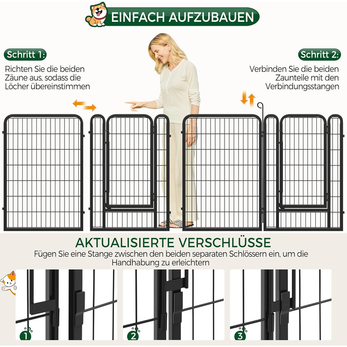 Вольєр для цуценят Yaheetech 100 см, 12 частин, чорний, розкладний, для квартири та саду