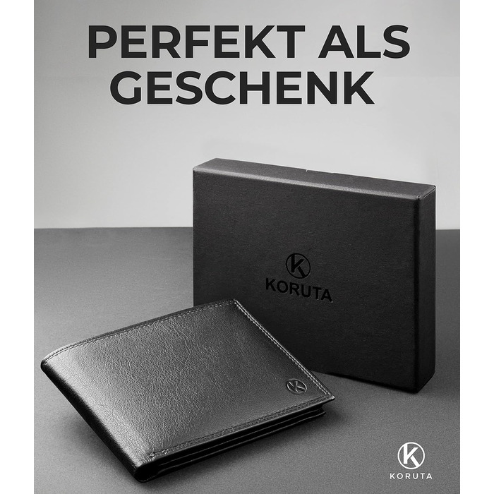 KORUTA® Men's Wallet Black with RFID Protection | Genuine Leather Bifold Wallet Large 13 Compartments Money Clip Wallet for Men Wallet Portmonee Made of Genuine Leather (Black)