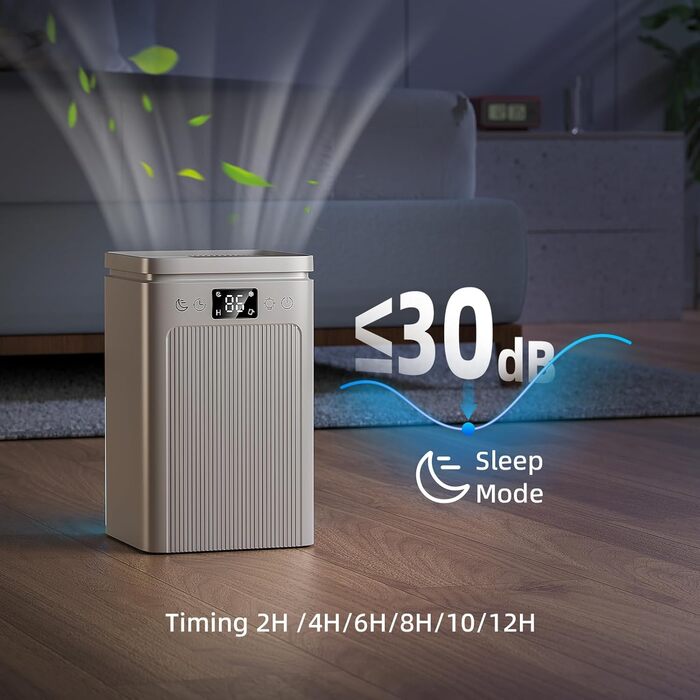 Електричний осушувач повітря 2.2L, портативний, тихий (35dB), з таймером, для спальні/квартири, білий
