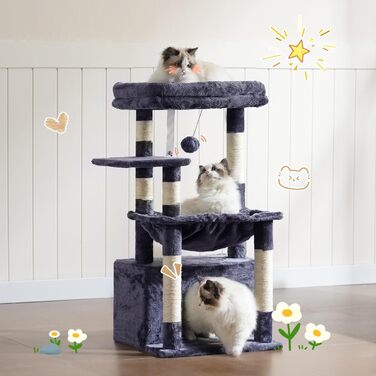 Кігтеточка для котів Heybly Kratzbaum HCT008SW сірого кольору з великим м'яким кошиком та місцем для сну
