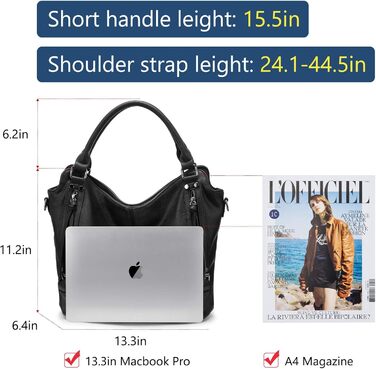 Жіноча сумка-шопер 2в1 Reaer: сумка через плече та хобо для офісу, навчання, покупок, подорожей, чорна (M)