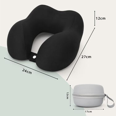 Подушка для шиї у подорожах: Memory Foam, для авто, літака, офісу та дому (чорна)