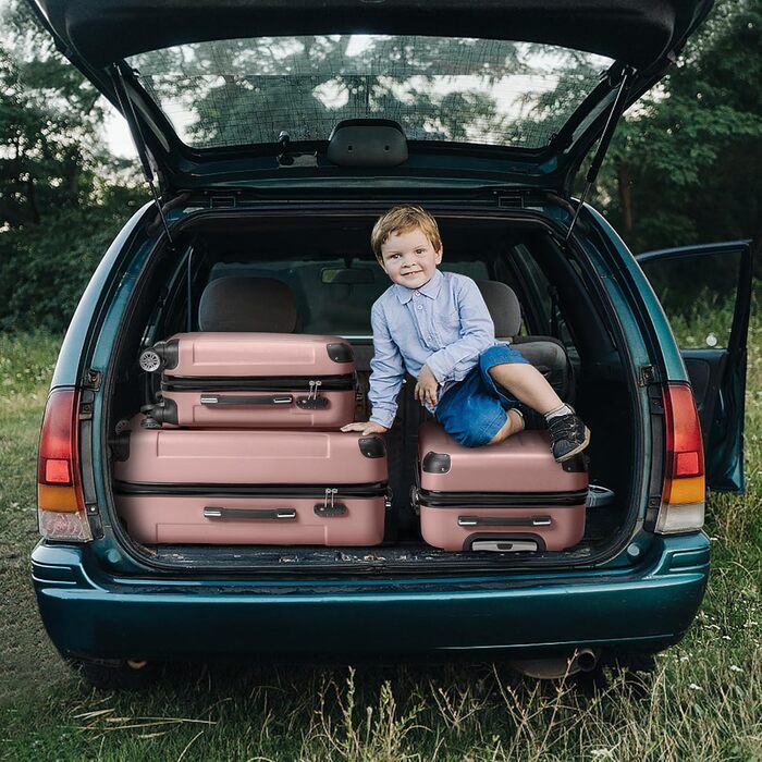 Набір валіз LEADZM 3 шт. з захистом кутів, ABS, телескопічна ручка, ручна поклажа (рожеве золото)