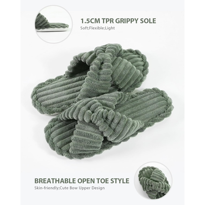 Зручні жіночі халати Star Vibe: м'які домашні тапочки, колір зелений, розмір 40/41 EU