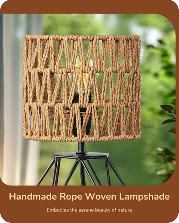 EDISHINE Настільна лампа, сучасний індустріальний дизайн, цоколь E14, вінтаж, для спальні/вітальні, білий & золотий (ротанг + чорний)