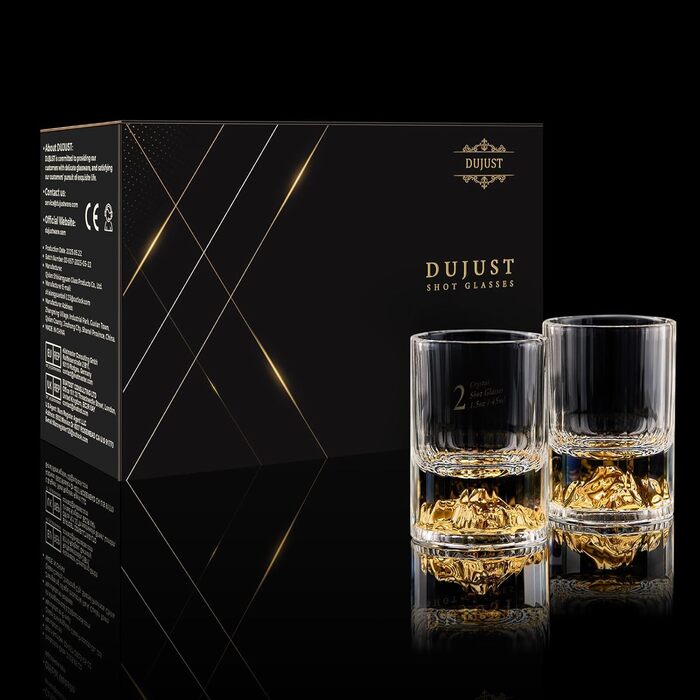 Набір келихів для шнапсу DUJUST 4cl (6 шт) з 24К позолотою, кришталь, без свинцю та BPA, декор для дому