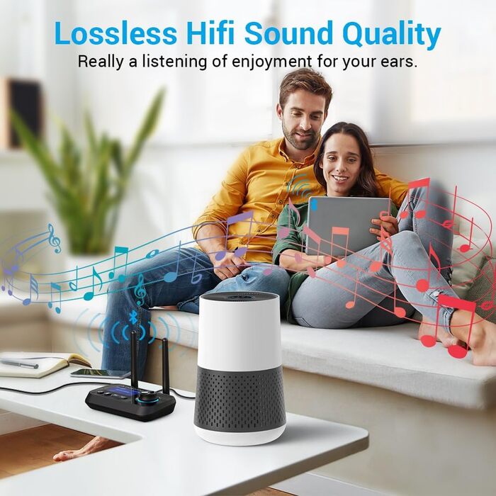 Передавач Bluetooth Ainostone 3-в-1: 2 навушники, аудіоадаптер, передавач/приймач, низька затримка, AUX, RCA, для TV, PC, чорний