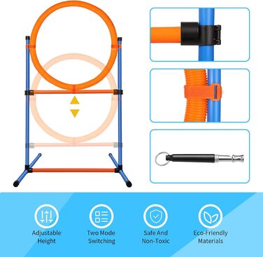 Набір для аджиліті для собак, 65 предметів: тунель, перешкоди, фігури для слалому, кільце для стрибків, м'ячики, переносна коробка, сумка для ласощів, сумка для перенесення