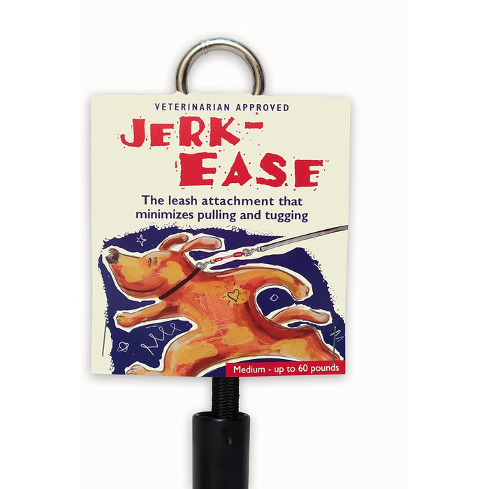 JERK-EASE амортизатор для повідка середній (до 27 кг), чорний — банджі-подовжувач для собак, патентований демпфер, підходить для будь-якого повідка, нашийника чи шлейки, ідеально для рулеток