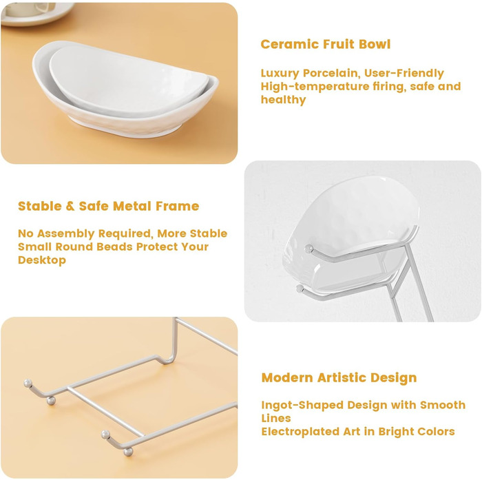 Багатоярусна фруктова тарілка Acliys 3 яруси з кераміки для кухні, зберігання фруктів, овочів, снеків, десертів