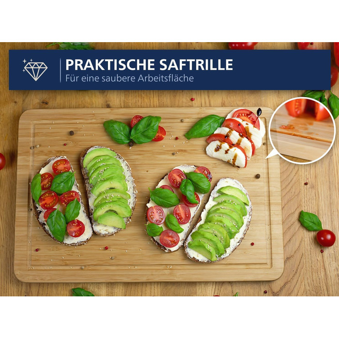 Дерев'яний обробний стіл з бамбука, 45 x 30 x 2 см, XL, сертифікат FSC®, антибактеріальний, для кухні