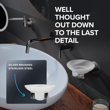 Настінна мильниця з нержавіючої сталі з підставкою та знімним скляним піддоном | для ванної кімнати та кухні