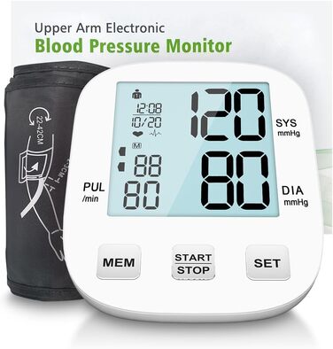 Тонометр на плече BP Blutdruckmessgerät: цифровий тонометр з регульованою великою манжетою 22-42 см, HOLFENRY тонометр на зап'ястя для дорослих та літніх людей