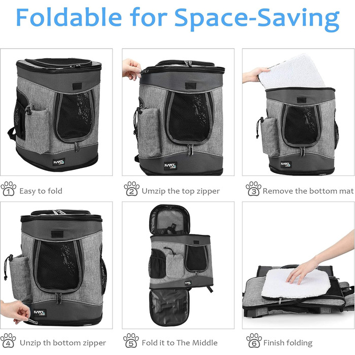 Рюкзак для тварин Kritter Planet з сітчастими вікнами, дихаючий та складаний мішок для собак та котів, знімний внутрішній килимок для тварин, для походів, велосипедів, активного відпочинку, 7 кг цуценят (Чорний)