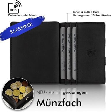WEST - Magic Wallet (Classic) with large coin pocket - including elegant gift box - wallet with coin pocket - The perfect companion for on the go - RFID protection (Red)
