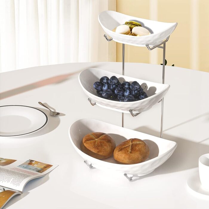 Багатоярусна фруктова тарілка Acliys 3 яруси з кераміки для кухні, зберігання фруктів, овочів, снеків, десертів