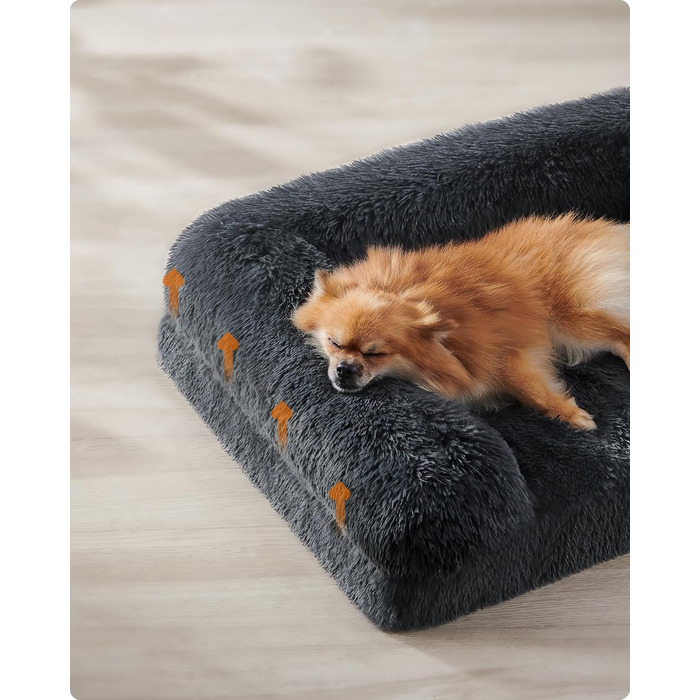 Feandrea FluffyHug Dog Bed, Dog Cushion Size XL, Dog Mat for Medium and Large Dogs, Dog Sofa with Ruffled Foam, Removable and Washable Cover, 106 x 80 x 23 cm, Ombré Gray PGW233G01 (M (76 x 58 x 23 cm), dark gray)