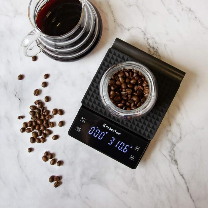Ваги для кави KitchenTour з таймером, 3 кг/0,1 г, висока точність, Pour Over, Drip, Espresso, LCD-дисплей, батареї в комплекті