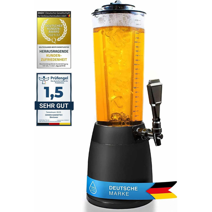 4.0L Beer Tower Draft Tower Kult Beer Tower Drinking Tower Beverage Dispenser Beverage Tower with 1.3L Ice Cooling (1x Beer Tower Black)
