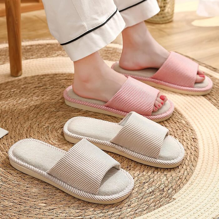 Легкі літні домашні тапочки з льону для жінок та чоловіків, відкриті сандалії, розмір 36/37 EU, вузька форма, хакі