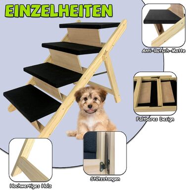 Froadp 49x38x61cm Folding Dog Stairs - Plastic Folding Pet Stairs with 4 Steps & Felt Mat - Non-Slip Cat Stairs Bed Balcony Sofa Portable Pet Stairs for Dogs and Cats (Wood Type A)