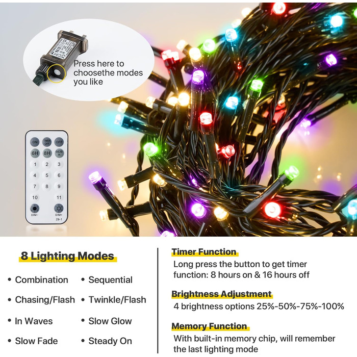 Льорочка MAGGIFT з 200 LED для прикраси дому та саду. Вологостійка гірлянда з таймером, диммуванням та пультом, 30 метрів, тепле біле світло