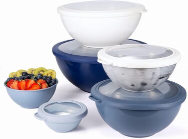 Набір пластикових мисок для змішування COOK WITH COLOR з кришками, 12 предметів (6 мисок та 6 TPR-кришок), підходять для мікрохвильової печі