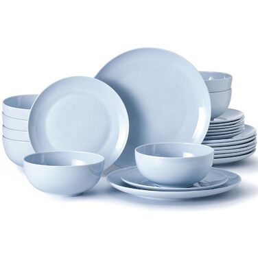 Сервіз HIKAA на 6 осіб, 24 елементи, з кісткового фарфору, набір тарілок, сумісний з мікрохвильовою піччю та посудомийною машиною, сервіз для дому, весілля, легкий та довговічний (блакитний)