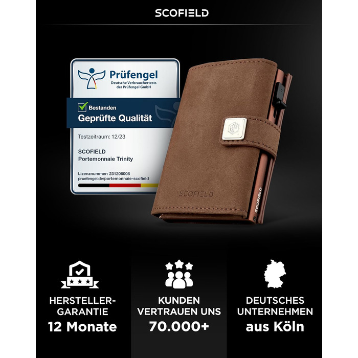 Чоловічий гаманець SF SCOFIELD з відділенням для монет | Тонкий гаманець на 9-11 карт | RFID захист | Гаманець-картхолдер | Гаманець для чоловіків | Smart Wallet | Елегантний дизайн | Vintage Brown - Caramel Brown