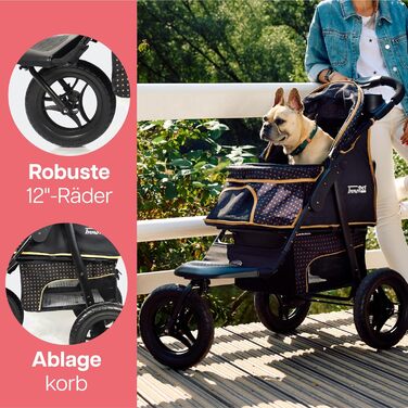 Buggy Innopet Adventure для собак та котів - чорний/жовтий, для бездоріжжя, вантажопідйомність 30 кг, EVA-колеса 30 см, складаний, великий відсік для зберігання