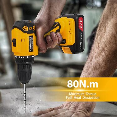 Акумуляторний шурупокрут-дрель 21V безщітковий 80Nm з набором аксесуарів 26-в-1, LED-ліхтар, кейс для дерева, металу, DIY