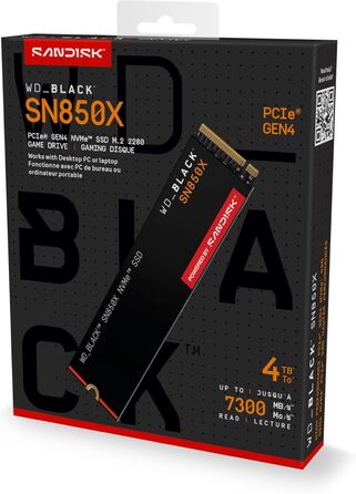 SSD WD_BLACK SN850X 4TB NVMe PCIe Gen4 - ігровий накопичувач, 7300 МБ/с, 6300 МБ/с