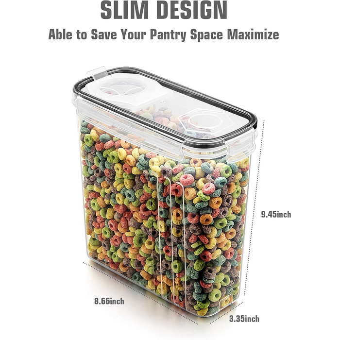 Wildone Freshness Containers, airtight, cereal storage containers for sugar, flour, snacks, baking supplies, leak-proof, with sealing lid, 4 pieces (4 l)