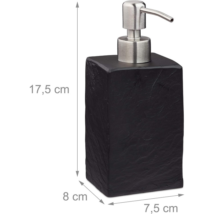 Дозатор мила Relaxdays, 200 мл, наповнюваний, для ванної, туалету, кухні, дозатор рідкого мила, полірезин, нержавіюча сталева помпа, чорний