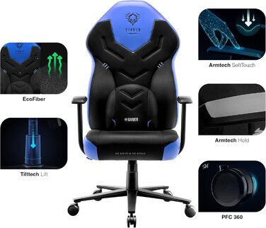Ігрове крісло Diablo X-Gamer 2.0, ергономічне, тканинне, з поперековою подушкою, чорний-синій, 128x68x55 см