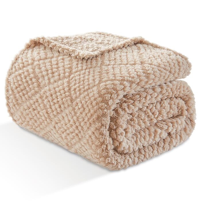 Плед EMME Kuscheldecke з м'якого флісу, 130x150 см, бежевий. Плед для дивана, софа, ковдра для дому.