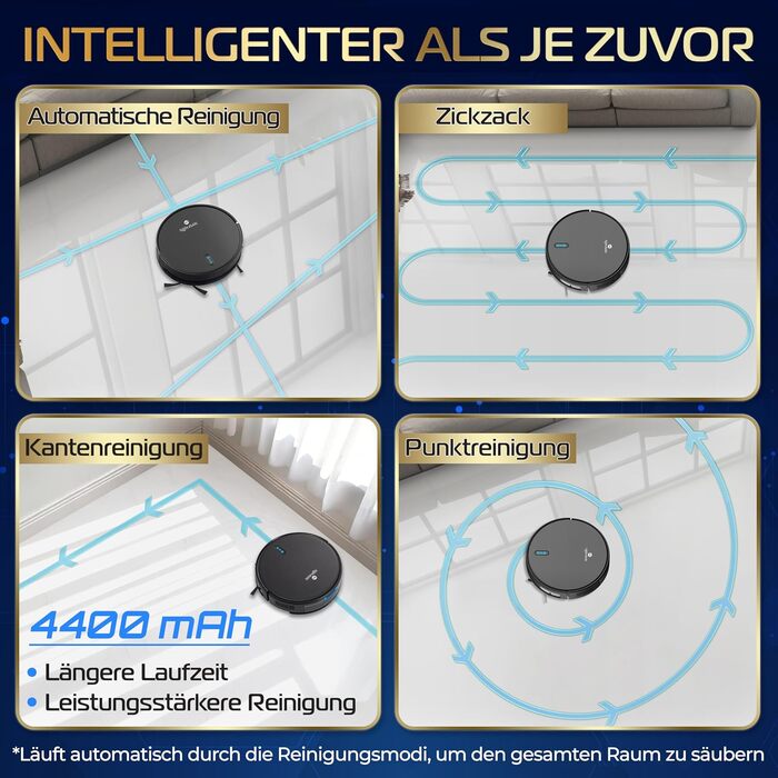 Робот-пилосос SereneLife 3-в-1 з функцією миття підлоги, з керуванням через додаток, для збору шерсті тварин та прибирання килимів (3000Pa, чорний)