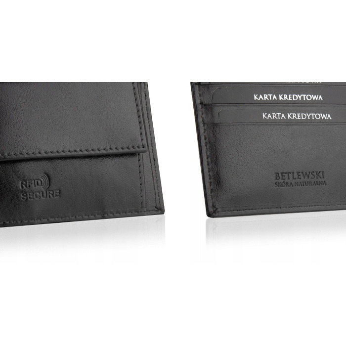 Чоловічий шкіряний компактний гаманець чорного кольору з RFID захистом Betlewski