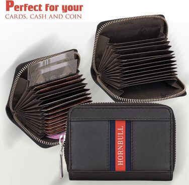 Чоловічий шкіряний гаманець з RFID-захистом HORNBULL | Вертикальний картхолдер з блискавкою (Чорний)